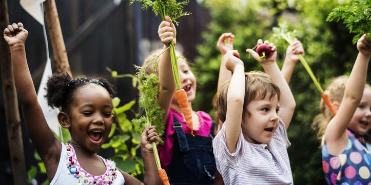 Kinder beim Gemüsegärtnern